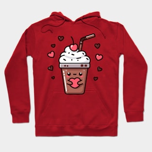 Cute Kawaii Chocolate Milkshake Ice Cream with Hearts | Kawaii Food Art Hoodie